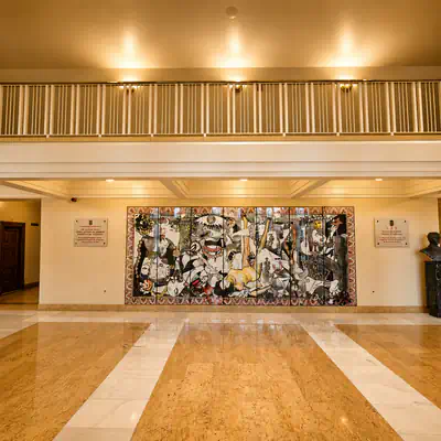 Panorama 360 del vestíbulo de la segunda planta del Teatro Campoamor de Oviedo.